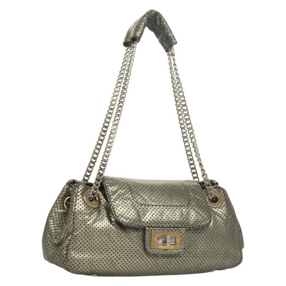 CHANEL 2.55 Chain Shoulder Bag Leather Silver CC Auth 133142 - Picture 1 of 16
